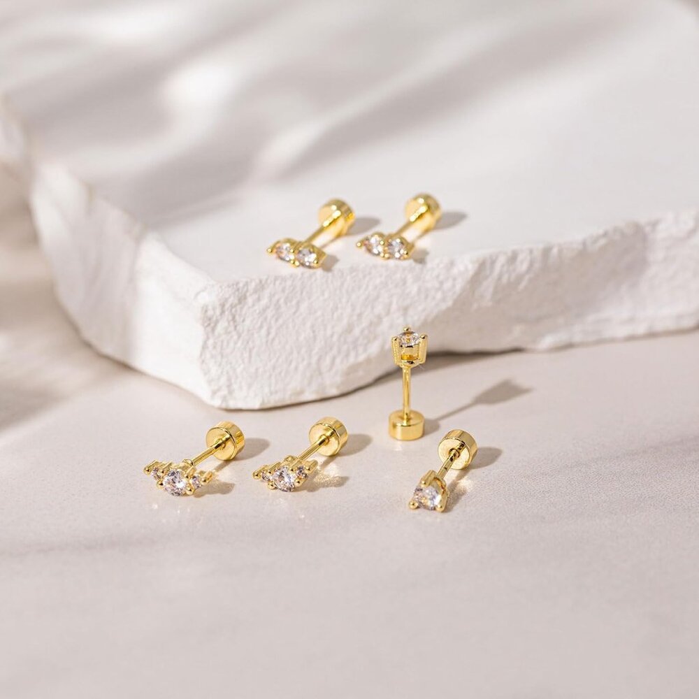 Tiny 14k Gold/Silver Flat Back Stud Earrings For … - image 5